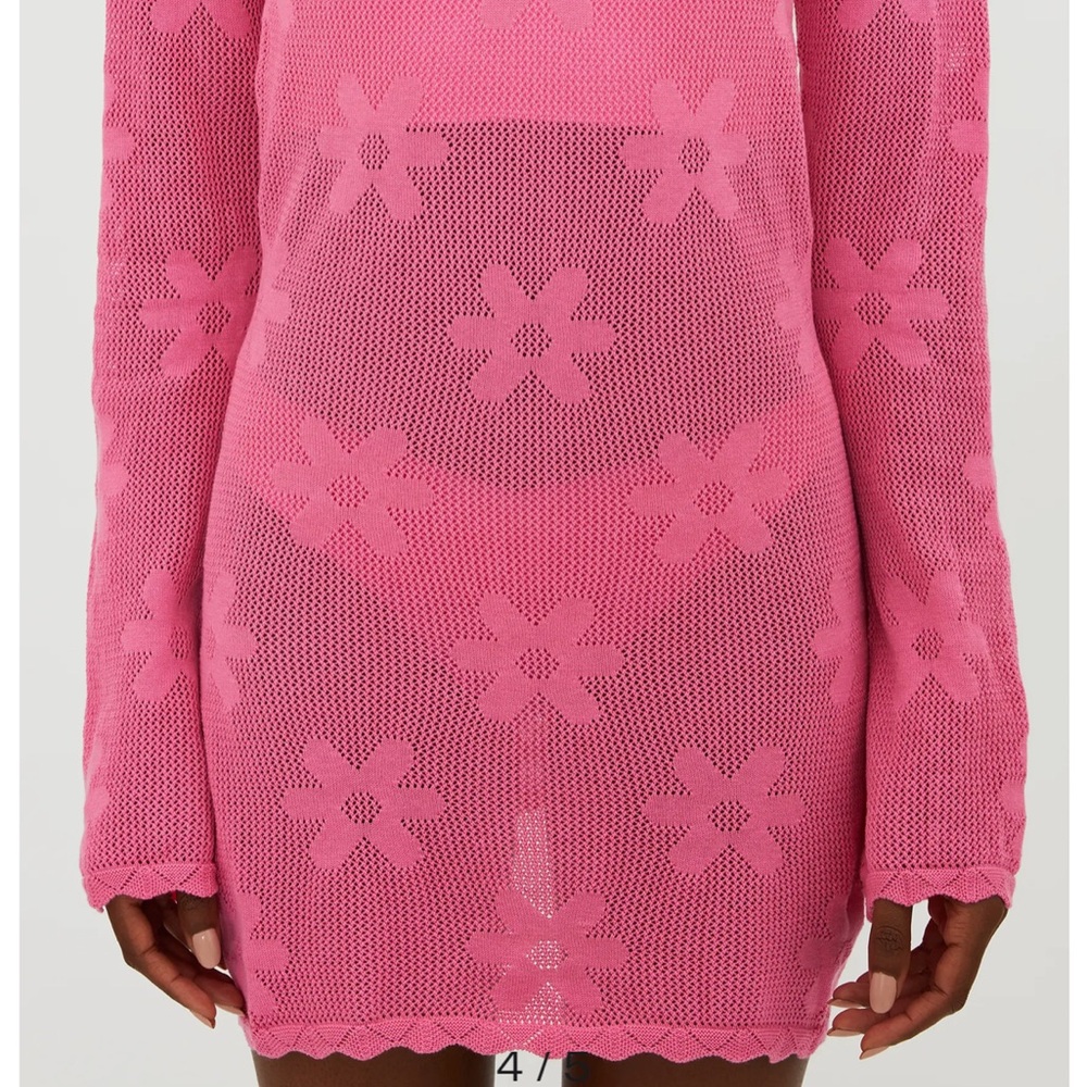 ๐ธ BEACH RIOT Libbi Long Sleeve Pink Cotton Cover-Up Flower Embroidery Dress ๐ธ - Picture 4 of 9